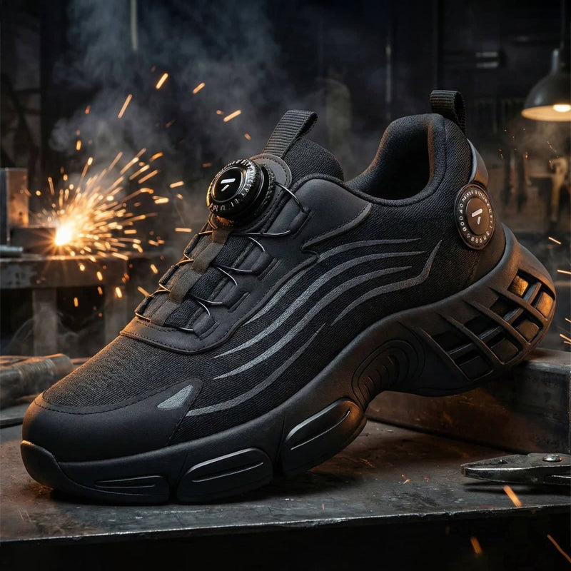 Unzerstörbare sicherheitsschuhe mit drehknopf, Stahlkappen sicherheitsschuhe mit luftblasen