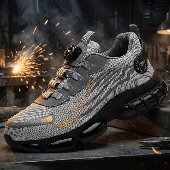 Unzerstörbare sicherheitsschuhe mit drehknopf, Stahlkappen sicherheitsschuhe mit luftblasen